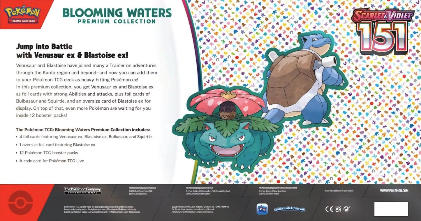 Pokémon 151 Blooming Waters Premium Collection – 4 Cartas Promocionales + 12 Sobres TCG