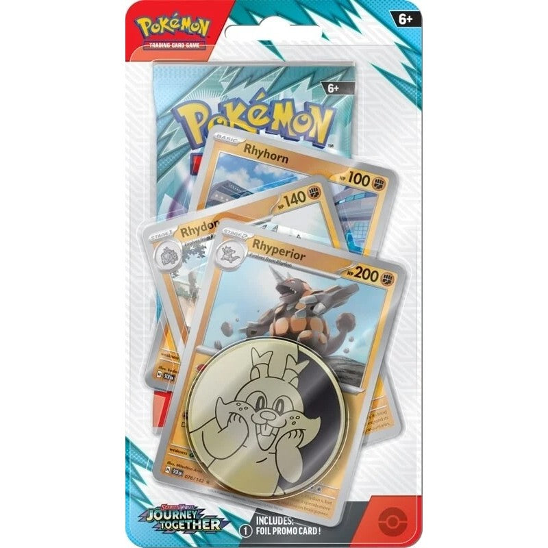 Pokémon Journey Together Checklane Blister Rhyperior | 1 Sobre Oficial + Carta Promo + Moneda Pokémon TCG
