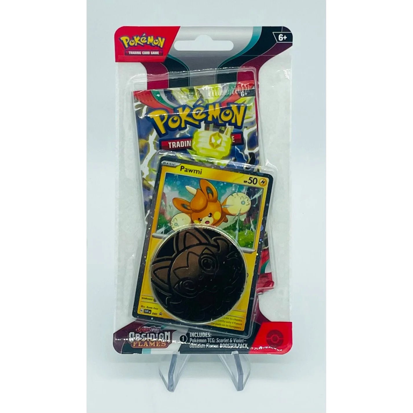 Pokémon OBF Obsidian Flames Pawmi 1-Pack Blister – Promo, Sobre y Moneda (Inglés)