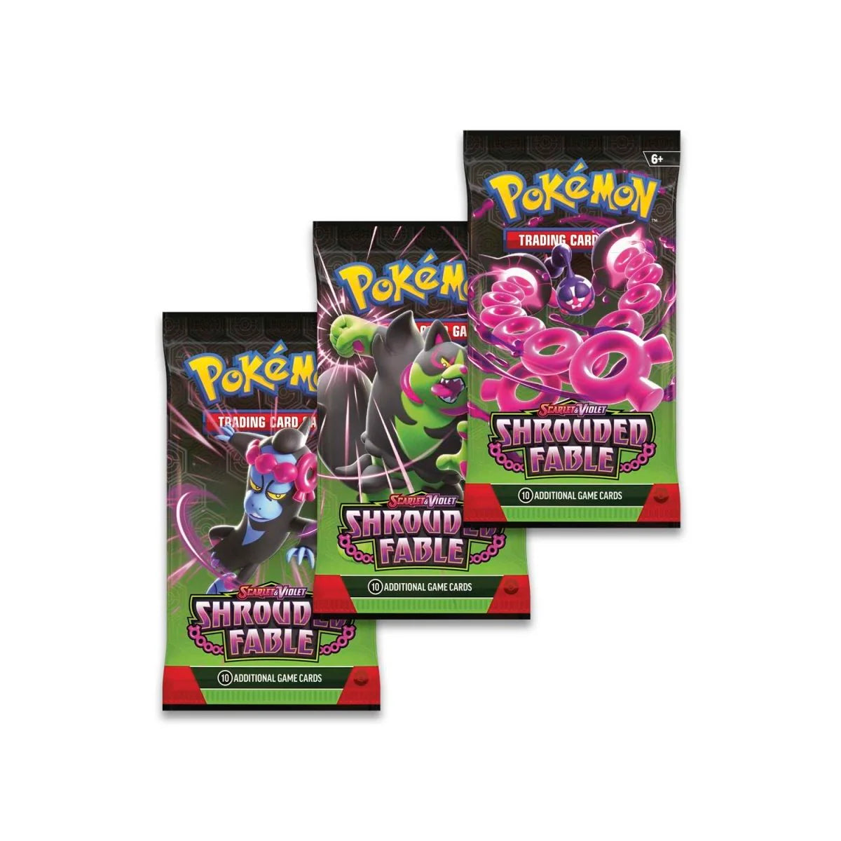 Pokémon TCG 3-Pack Blister Scarlet & Violet Shrouded Fable con Carta Promo Pecharunt Black Star y 3 Sobres Coleccionables