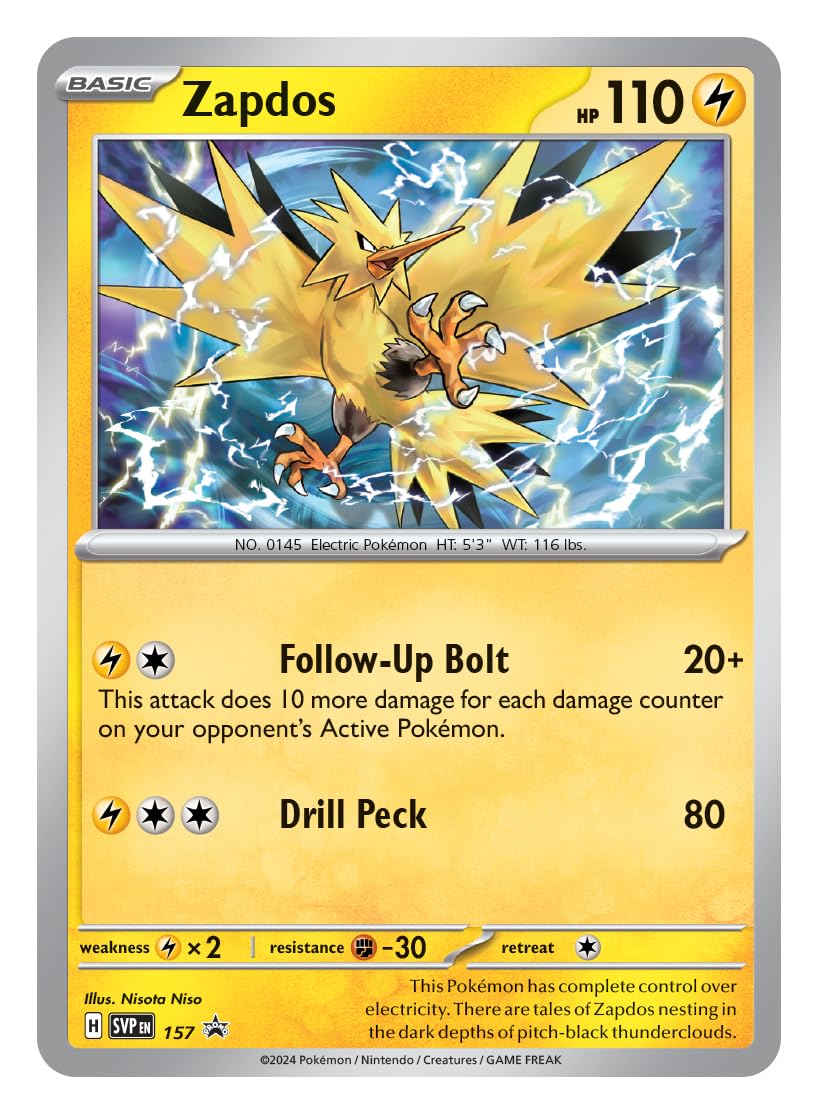 Pokémon TCG 3-Pack Blister Scarlet & Violet Surging Sparks con Carta Promo Zapdos Black Star y 3 Sobres Coleccionables