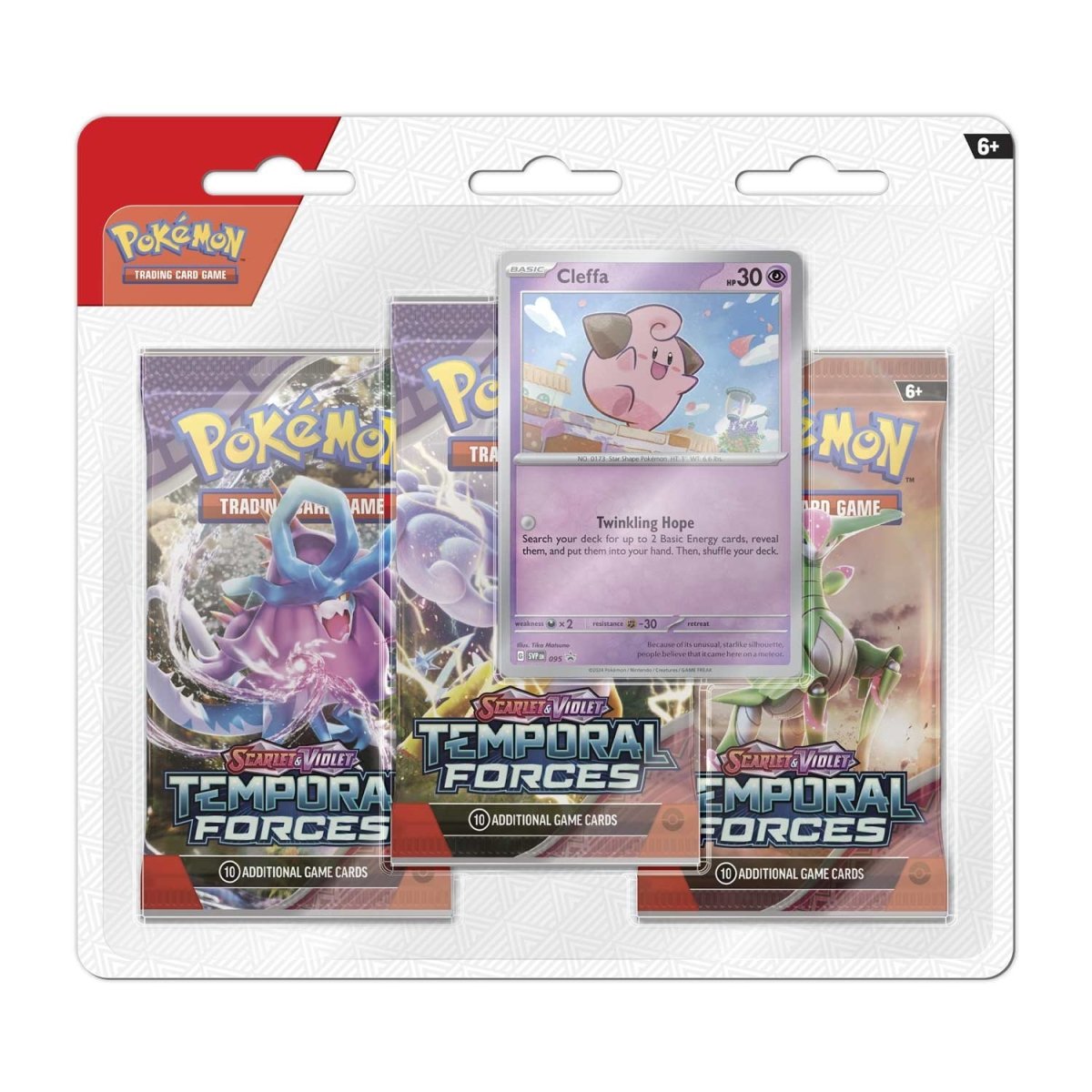 Pokémon Temporal Forces Blister 3 Sobres con Carta Promo Cleffa | Pack Especial Oficial Scarlet & Violet TCG