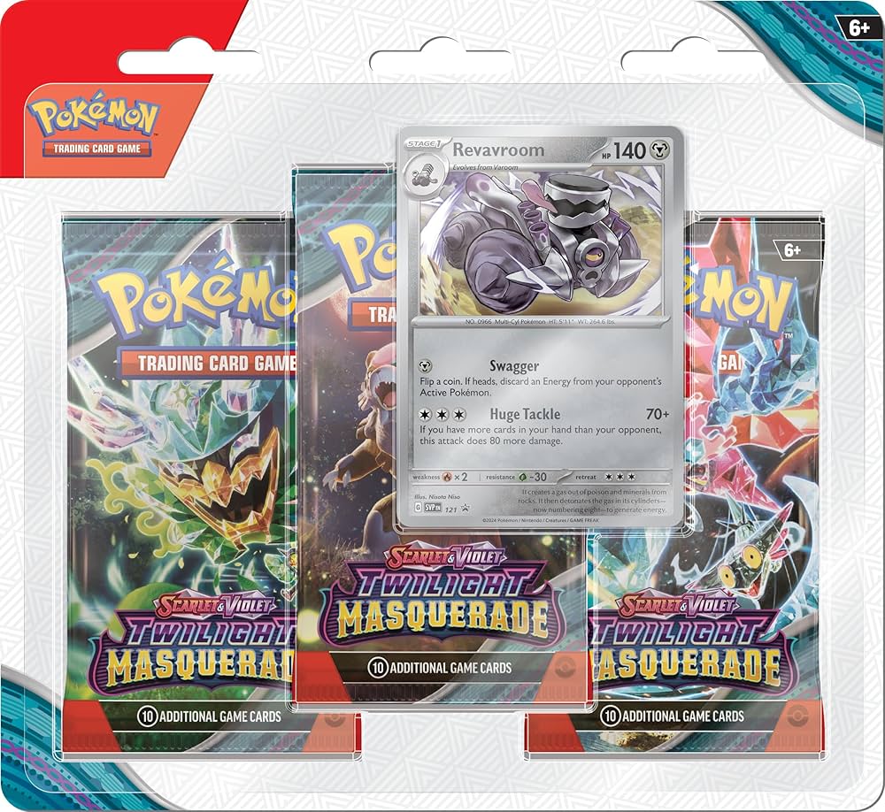 Blister 3-Pack Twilight Masquerade Revavroom Pokémon TCG en Inglés - Cartas Exclusivas y Promo Especial