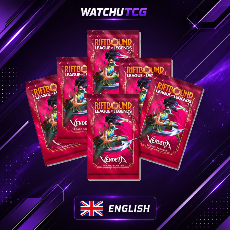 Riftbound League of Legends TCG Vendetta Vault Inglés – 6 Sobres + 36 Runas + Tokens