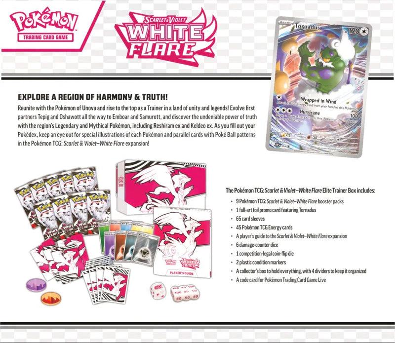 Caja Elite Trainer Box White Flare Pokémon TCG en Inglés - Carta Promo, Fundas, Dados y Más