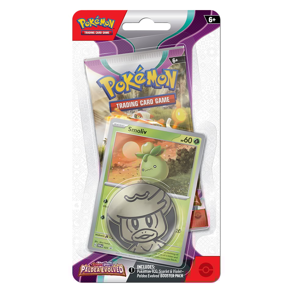 Pokémon PAL Paldea Evolved Smoliv 1-Pack Blister – Promo, Sobre y Moneda (Inglés)