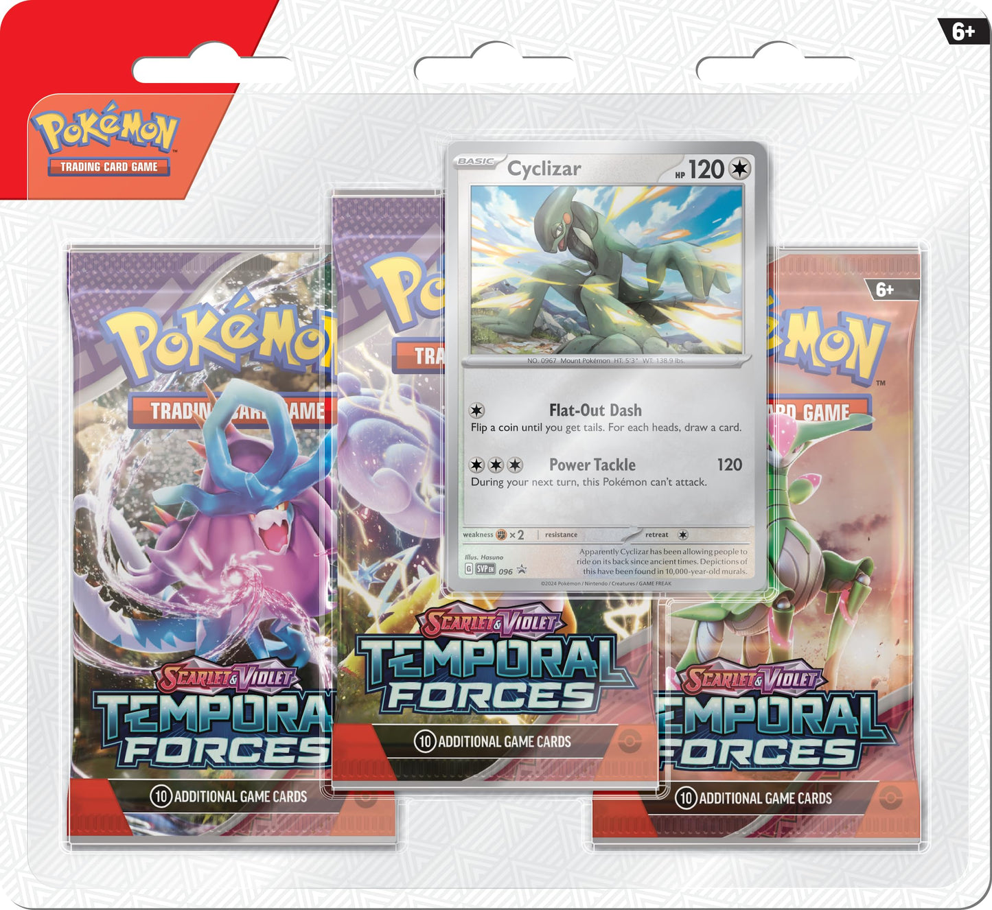 Pokémon Temporal Forces Blister 3 Sobres con Carta Promo Cyclizar | Pack Especial Oficial Scarlet & Violet TCG