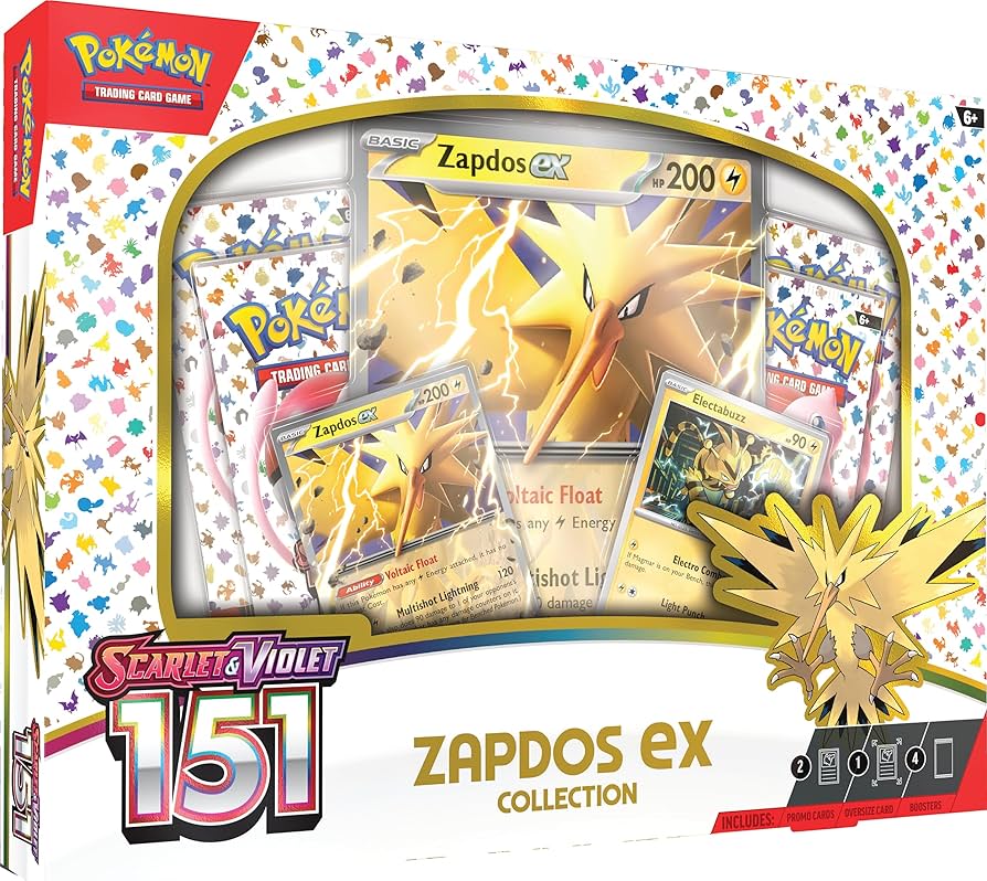 Pokémon TCG Scarlet & Violet 151 Zapdos ex Collection – Promo Zapdos ex + Electabuzz foil + 4 Sobres