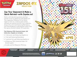 Pokémon TCG Scarlet & Violet 151 Zapdos ex Collection – Promo Zapdos ex + Electabuzz foil + 4 Sobres