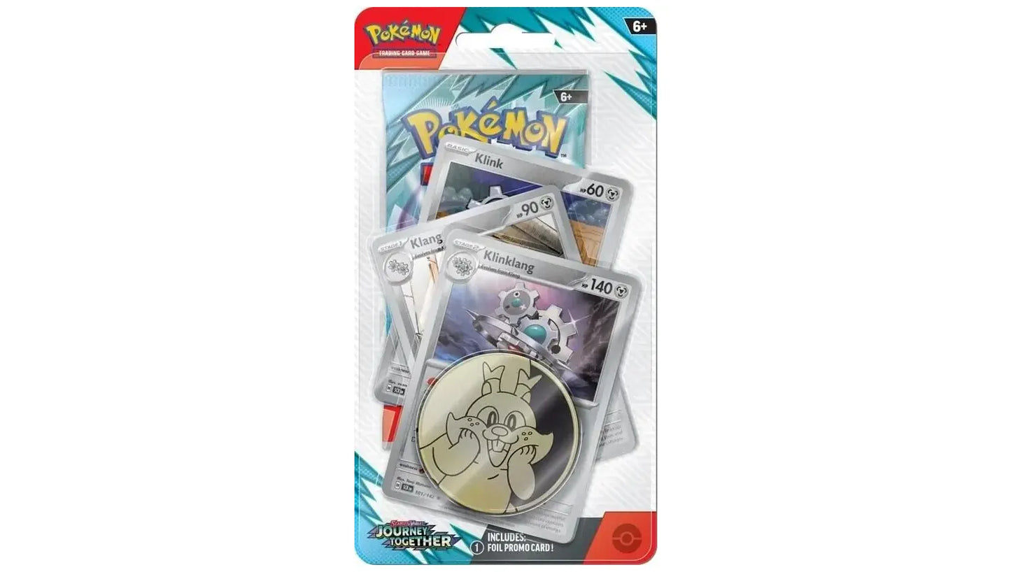 Pokémon Journey Together Checklane Blister Klinklang | 1 Sobre Oficial + Carta Promo + Moneda Pokémon TCG