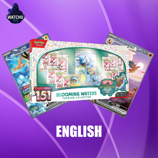 Pokémon 151 Blooming Waters Premium Collection – 4 Cartas Promocionales + 12 Sobres TCG