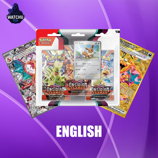 Pokémon OBF Obsidian Flames Eevee 3‑Pack Blister – 1 Promo + 3 Sobres (Inglés)