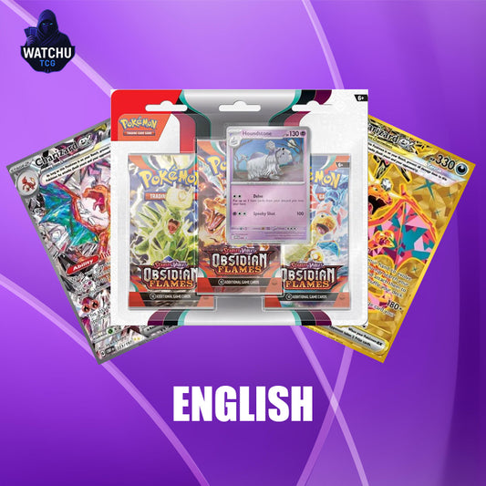 Pokémon OBF Obsidian Flames Houndstone 3‑Pack Blister – 1 Promo + 3 Sobres (Inglés)