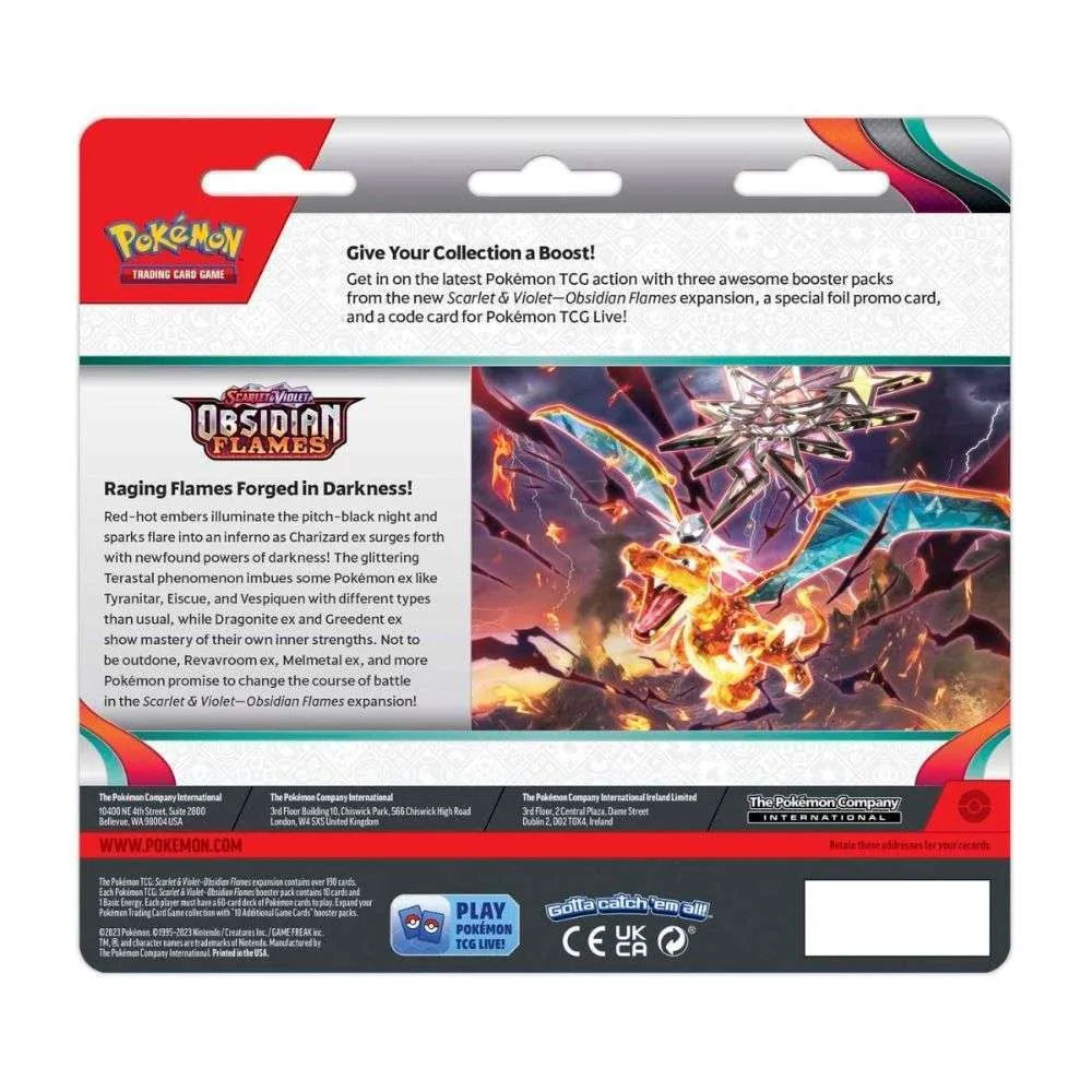 Pokémon OBF Obsidian Flames Houndstone 3‑Pack Blister – 1 Promo + 3 Sobres (Inglés)