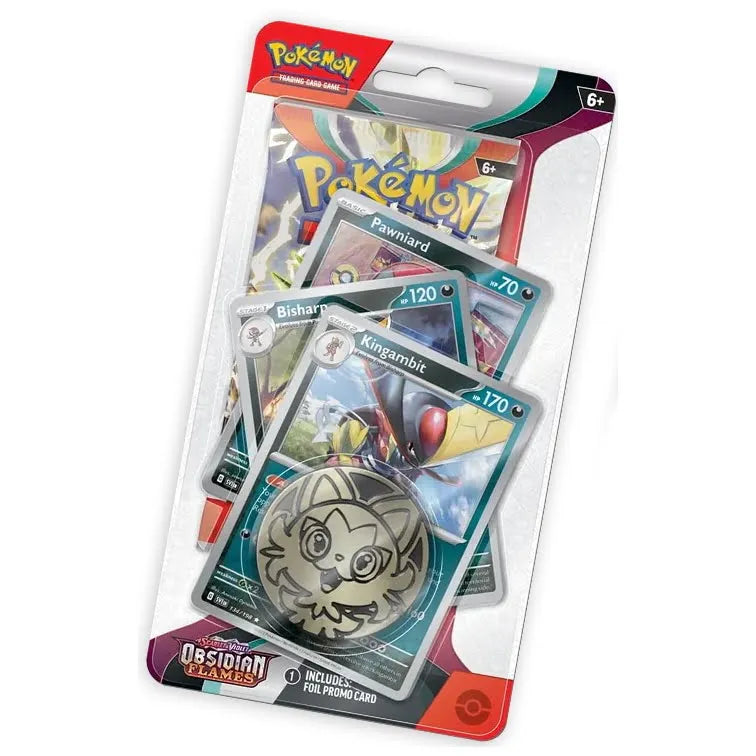 Pokémon OBF Obsidian Flames Kingambit Premium Blister – 3 Promos + 1 Sobre y Moneda (Inglés)