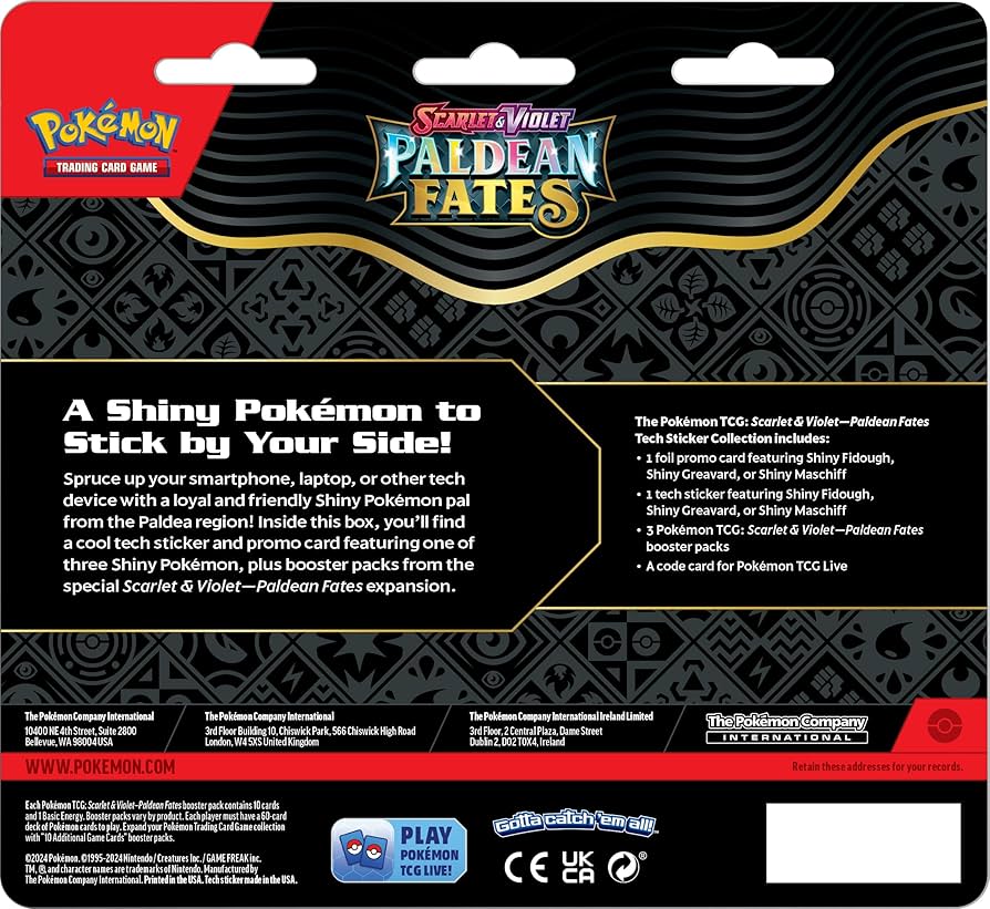 Pokémon PAF Paldean Fates Greavard Tech Sticker Collection – Promo, 3 Sobres y Pegatina (Inglés)