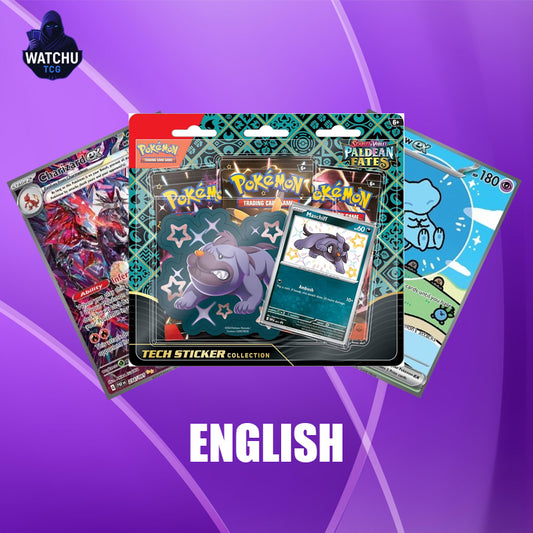 Pokémon PAF Paldean Fates Maschiff Tech Sticker Collection – Promo, 3 Sobres y Pegatina (Inglés)