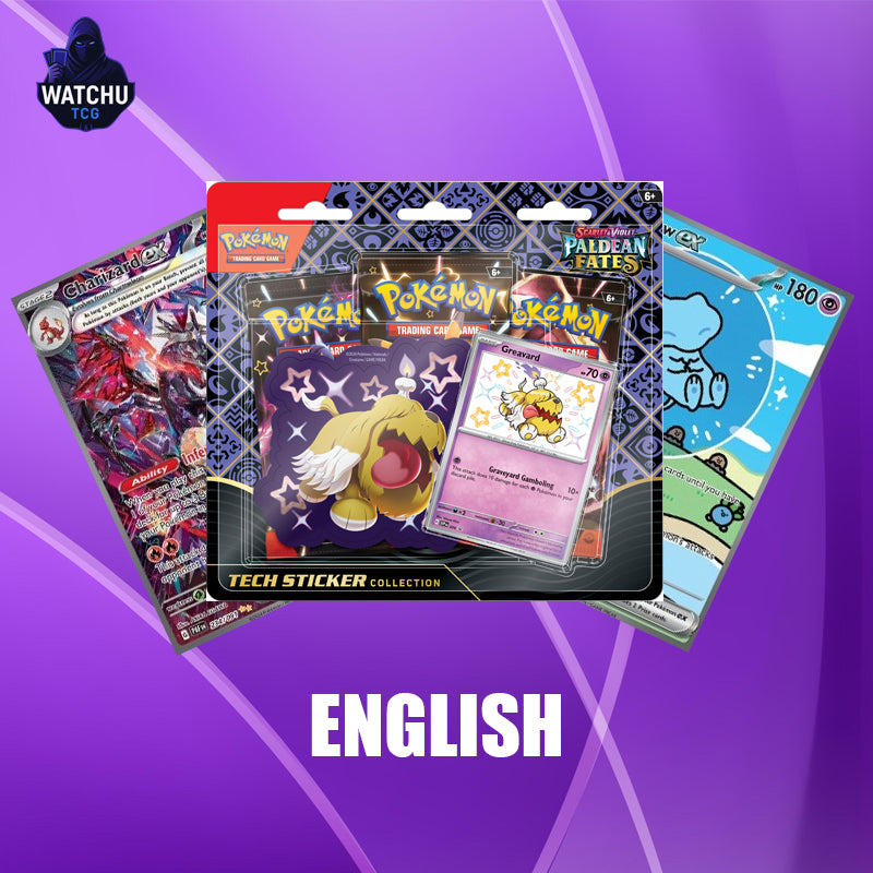 Pokémon PAF Paldean Fates Greavard Tech Sticker Collection – Promo, 3 Sobres y Pegatina (Inglés)