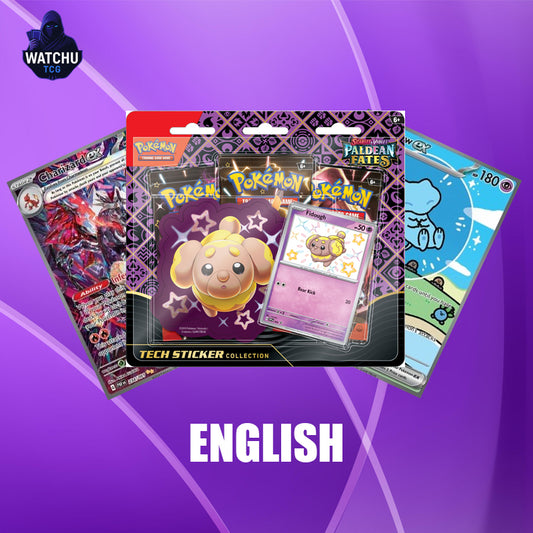 Pokémon PAF Paldean Fates Fidough Tech Sticker Collection – Promo, 3 Sobres y Pegatina (Inglés)