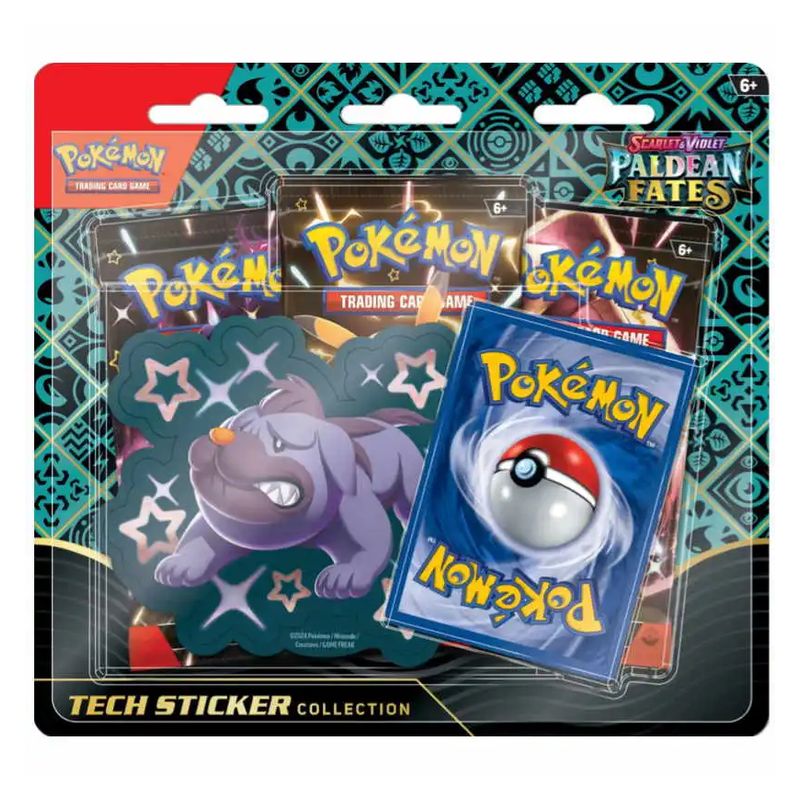 Pokémon PAF Paldean Fates Maschiff Tech Sticker Collection – Promo, 3 Sobres y Pegatina (Inglés)