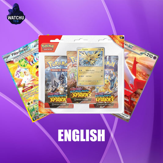 Pokémon TCG 3-Pack Blister Scarlet & Violet Surging Sparks con Carta Promo Zapdos Black Star y 3 Sobres Coleccionables