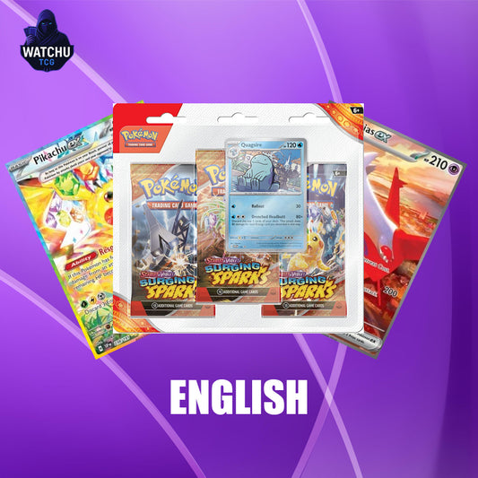 Pokémon TCG 3-Pack Blister Scarlet & Violet Surging Sparks con Carta Promo Quagsire Black Star y 3 Sobres Coleccionables
