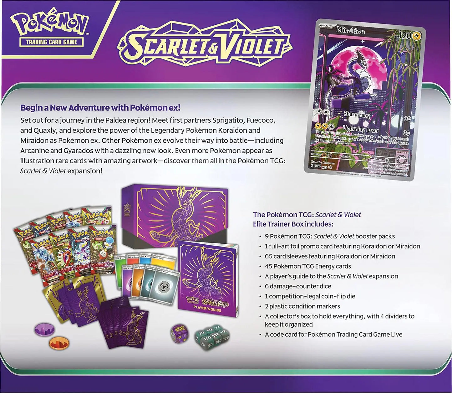 Pokémon SVI Scarlet & Violet Miraidon Elite Trainer Box – 9 Sobres + Carta Promo (Inglés)