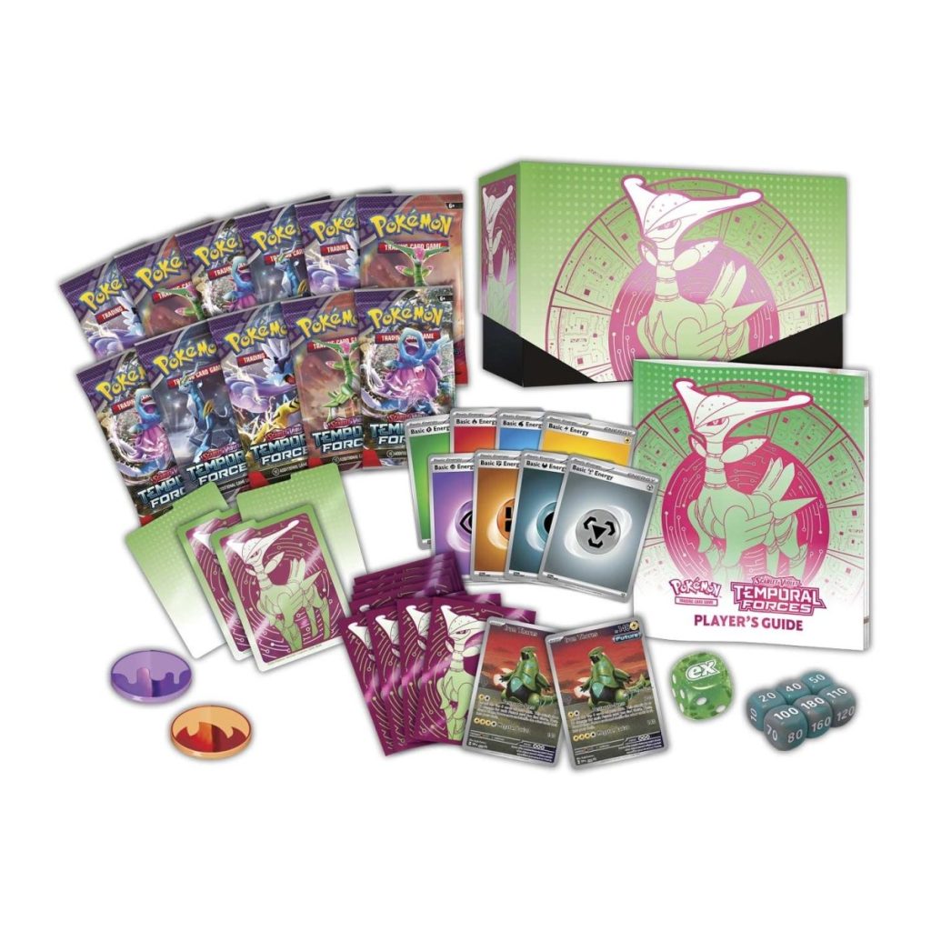 Pokémon TEF Temporal Forces Iron Leaves Elite Trainer Box – 9 Sobres + 65 Fundas (Inglés)
