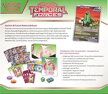 Pokémon TEF Temporal Forces Iron Leaves Elite Trainer Box – 9 Sobres + 65 Fundas (Inglés)