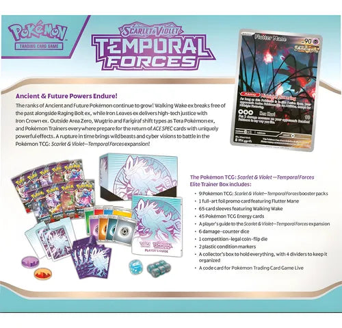 Caja Elite Trainer Box TEF Temporal Forces Walking Wake Pokémon TCG en Inglés - Cartas, Fundas, Dados y Más
