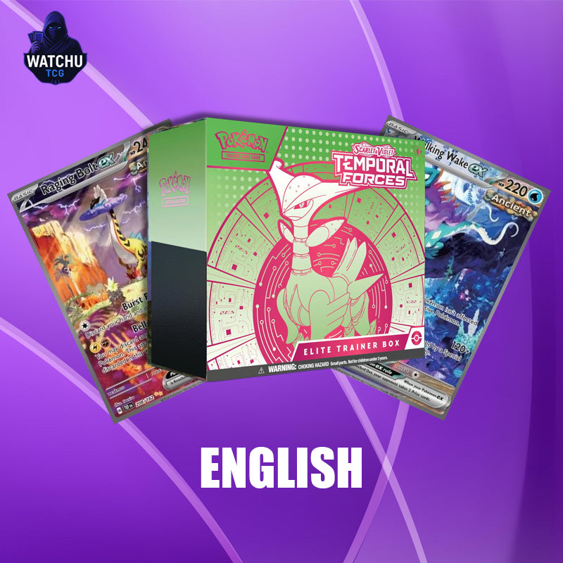 Pokémon TEF Temporal Forces Iron Leaves Elite Trainer Box – 9 Sobres + 65 Fundas (Inglés)