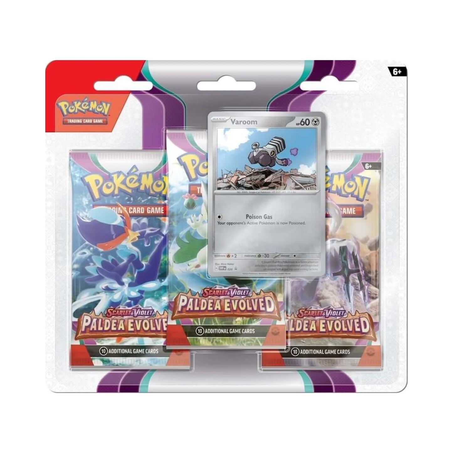 Pokémon Paldea Evolved Blister 3 Sobres con Carta Promo Varoom | Scarlet & Violet Expansión Oficial