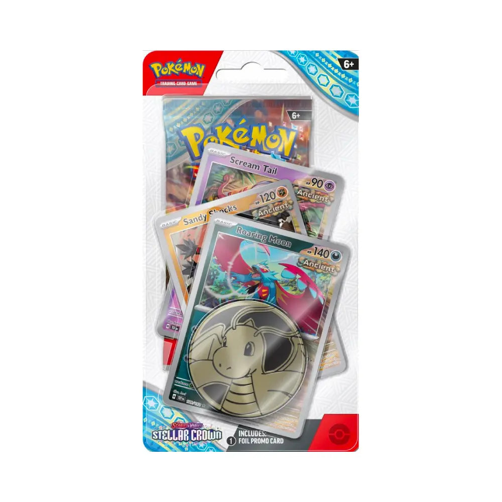 Pokémon Scarlet & Violet Stellar Crown Checklane Blister Roaring Moon | Set Premium con Carta Promo y Moneda